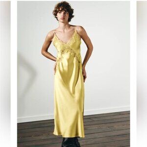 Elegant Yellow Lace Trim Slip Dress